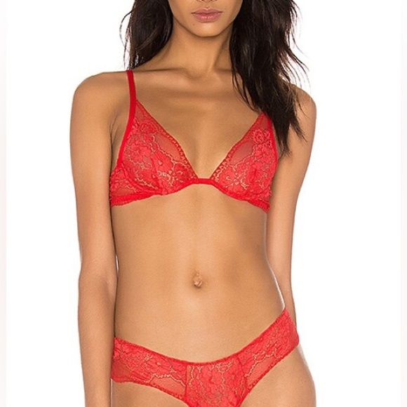 NWT eberjey Noor Plunge Underwire Lace Bra Size 32B in Racing Red - Picture 1 of 11